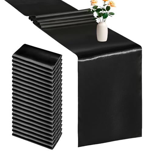 Trimming Shop Lot de 20 chemins de table en satin noir de 28 x 274,3 cm pour décoration de table de mariage, de Noël, d'anniversaire