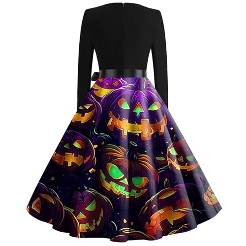 OIOLOYJM Sexy Plus Size Halloween Costumes Woman 2025 Long Sleeve V Neck Printed Gothic Retro Formal Party Dresses for Women