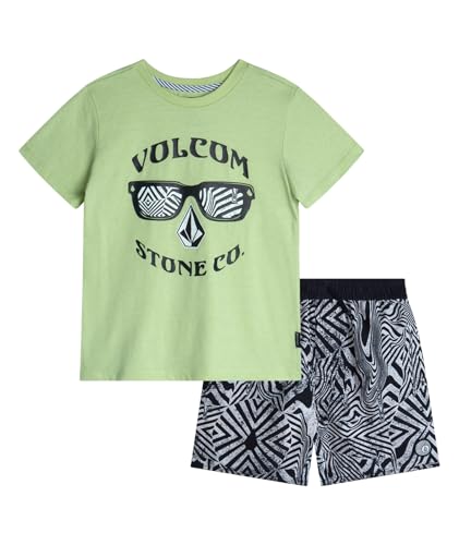 Image of Volcom Baby Boys Swim Set - 2 Piece Short Sleeve Swim Shirt Graphic Tees & Board Shorts - Infant Toddler Little Boys Swimsuit