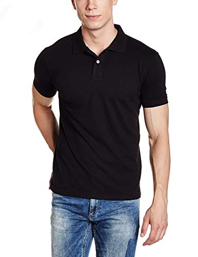 Image of Men's Solid Regular Fit Polo Half Sleeves Black