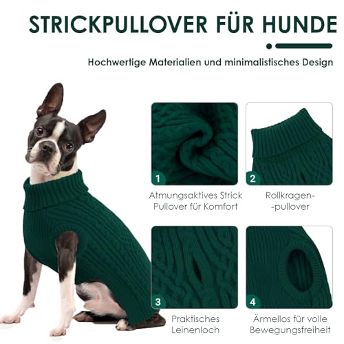 AOFITEE Hundepulli für Kleine Hunde, Dackel Pullover Warme Hundepullover Kleine Hunde mit Rollkragen, Weihnachts Hundepullover Winter Pulli Hund Sweater Strickpullover für Dackel, Mops, Malteser S