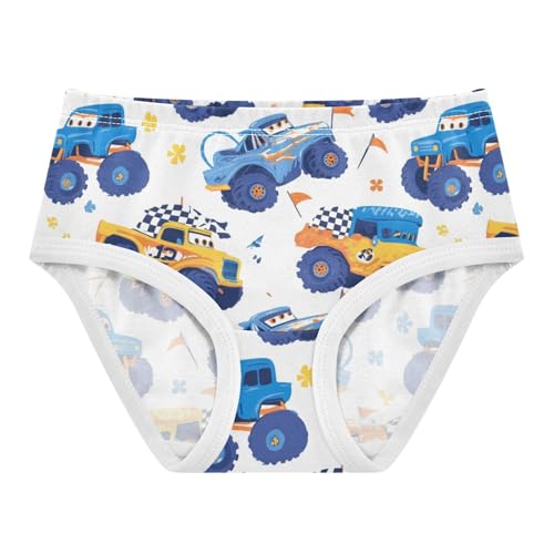 Wusikd Cute Monster Trucks Girls' Underwear Cotton Checkered Flags Girls Briefs Soft Toddler Underwear 2T