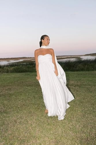 Eightale Strapless Long Bridesmaid Dresses with Scarf Satin Pleated A Line Maxi Formal Evening Gown for Women3