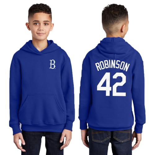 Outerstuff Jackie Robinson Brooklyn Dodgers #42 Kids-Little Boys Size Player Fleece Hoodie (Blue, Large)