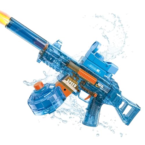 Image of Toyshine Transparent UMP45 Submachine Design Electric Automatic Water Gun Toy with Light, Powerful Rechargeable Squirt Holi Water Toy Gun Outdoor Play Kids Girls Boys 4+, Blue