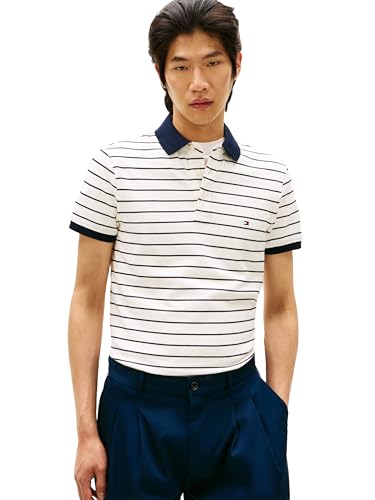 Image of Tommy Hilfiger Men's Short Sleeve Polo Shirts in Slim Fit with Stretch and Organic Pique Cotton