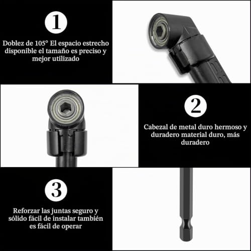 Miniatura 3 de Buxiugk 12 Piezas Adaptadores De Taladro De 105 Grados Con Portapuntas Magnético De 1 4 De Pulgada,1 Pieza Largo,1 Pieza Corto,10 Screwdriver Bits Cortas Set De Plata,Para Espacios Pequeños