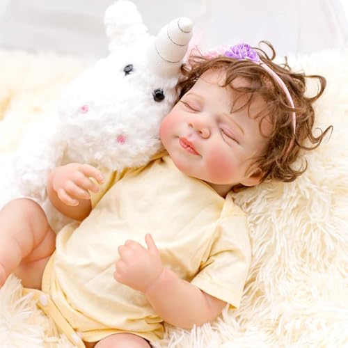 ROSHUAN Muñecas de bebé Reborn de 18 pulgadas, muñecas realistas de silicona de cuerpo completo de vinilo, muñeca de bebé de la vida real con cabello rizado, muñeca realista para niños y