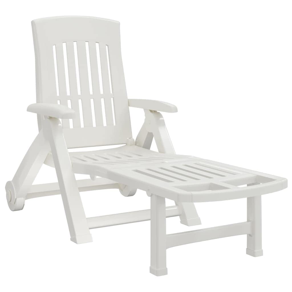 Outdoor-Möbel, Sitzgelegenheiten, Sonnenliegen, Klapp-Sonnenliege mit Rollen, weiß, PP