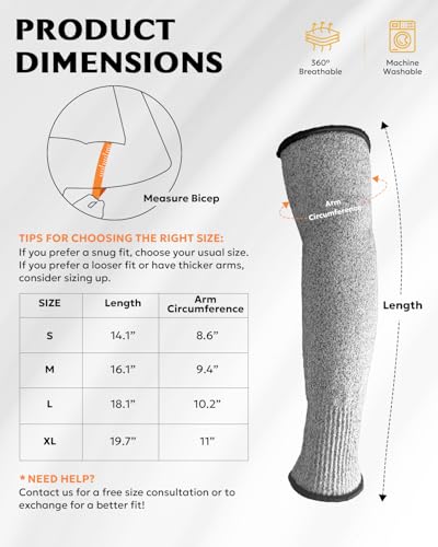 Evridwear Protective Arm Sleeves Cut Resistant Farmers Sleeves for Men Work, Gardening, Farming, Arm Protectors for Thin Skin and Bruising (Extra Large, No Thumb Hole)