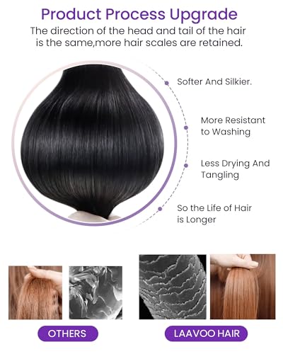 Image of LaaVoo Human Hair Tape in Extensions Black Tape in Hair Extensions Human Hair Invisible Tape on Human Hair Extension Real Hair 16inch 20pcs 40g