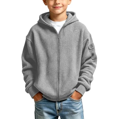 Boys Zip up Hoodies Fashion Long Sleeve Waffle Knit Hoodie Sweatshirt