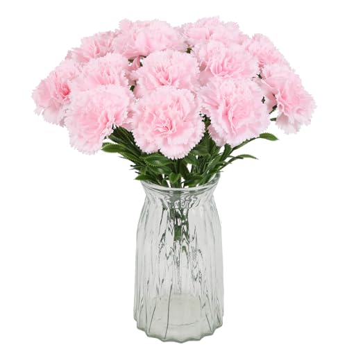 Fqueelvys 16PCS Pink Carnations Artificial Flowers 14.8 Fake Carnation Silk Flowers with Single Stem Faux Carnations Flowers for Home Table Centerpiece Wedding Decor Floral Arrangements (Light Pink)