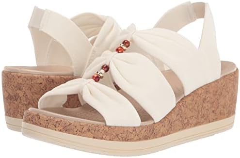 BZees Womens Roma Cork Wedge Beaded Sandal White Denim 10 W | Image 6