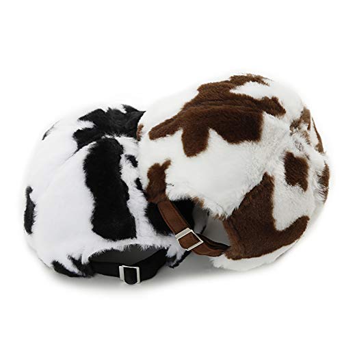 Faux Fur Cow Print Baseball Caps For Women Men Girls Fashion Winter Warmer Hats Adjustable Black White Sun Cap (Brown) #TOP5