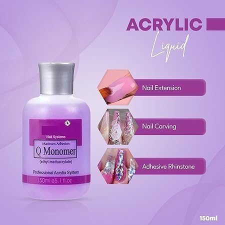Acrylic Nail Monomer with Brush and Dappen Dish, Professional Nail Extension Kit, 150ml 2