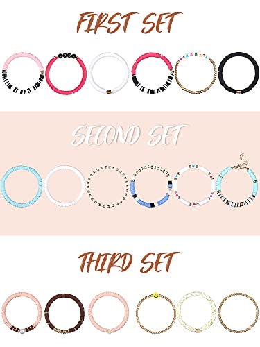 Jadive 36 Pcs Clay Bracelets Heishi Surfer Bracelets Set Preppy Happy Smile Colorful Beaded Stretch Bracelets Disc Bracelets Y2K Kidcore Aesthetic Summer Beach Jewelry For Women Girls (Cute Style) #TOP1
