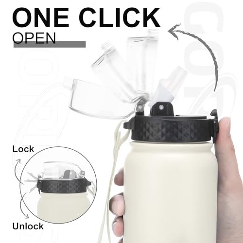 GOPPUS 1L/32oz Stainless Water Bottle with Straw Double Wall Insulated Bottles with Strap Reusable Vacuum Thermal Flask Leakproof Keep Cold Drinks Bottles with Flip Top Lid for Gym Men Women BPA Free - Image 2