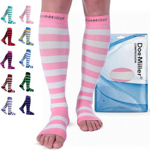Image of Doc Miller Open Toe Compression Socks 15-20 mmHg for Women & Men, 1 Pair | Toeless Knee High, Wide Calf Stockings, Pregnancy, Varicose Veins, Shin Splints, Swelling, Recovery, Travel, Daily Wear