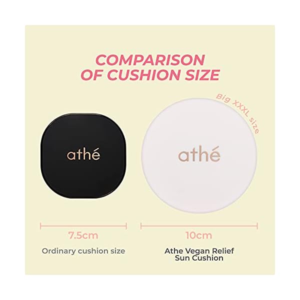 Vegan Sun Cushion by ATHÉ Vegan Relief Sun Cushion SPF50+PA++++ 0.84 oz, 24g | The Large-sized Athe Vegan Sun Cushion | Protection for Face and Body from Sun UV rays | Vegan Moisturizing Skin Care | Vegan Sunscreen | Kbeauty