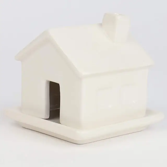 Ceramic House-Shaped Incense Burner with Smoke Chimney | Includes Cones & Dish