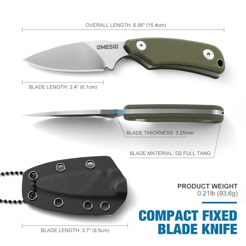 Omesio XIAOLJR-H+H Compact Neck Knife With Clip, 5.82 Inch Neck Knife With Sheath And Necklace, D2 Steel 2.99-Inch Blade, Full Tang Knife G10 Handle, Fixed Blade Knife thumb #5