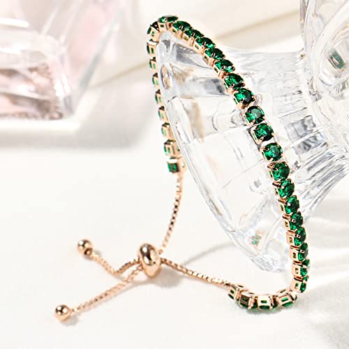 14K Gold Plated Tennis Bracelets Colorful Sparkling Cuban Zirconia Adjustable Ice Out Link Chain Slider Bangle Jewelry Dainty Bracelet for Women3