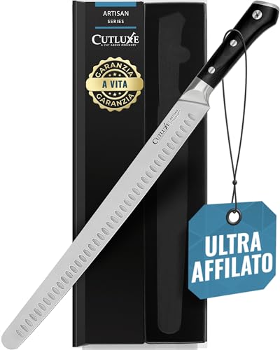 Cutluxe Coltello per Affettare - 36cm Coltello Intagliato per Carne e Prosciutto - Lama in Acciaio Inossidabile Premium ad Alto Tenore di Carbonio - Impugnatura Nera Ergonomica - Serie Artisan