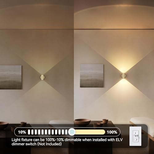 Image of Tubicen Indoor Wall Sconces Set of Two Gold Movie Theater Lights Hardwired | 7W Bright LED Dimmable Home Theater Wall Sconce Gold Cylinder Wall Lights for Living Room Hallway Stairs TV Movie Room