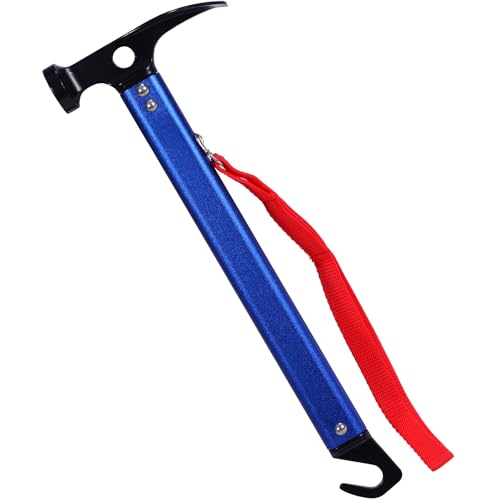 REDCAMP 3-in-1 Aluminum Tent Stake Hammer and Puller Tool, Multi-Functional Heavy Duty Metal Camping Hammer Mallet Ultralight for Backpacking Hiking Gardening, Blue
