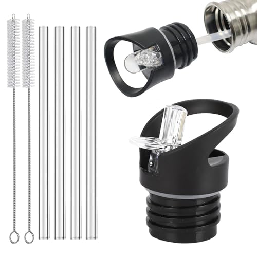 Pamtns 2 Pièces Bouchon Gourde Isotherme Universel Couvercle de Paille pour Bouche Standard Noir Bouchon Paille pour Bouteille Couvercle de Paille Anti-Fuite...