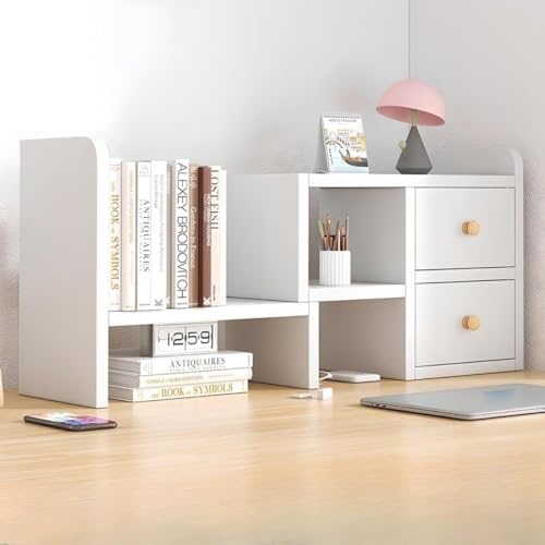 Xozilo 卓上棚 伸縮型 デスクラック 大容量 小物収納 机上整理 本棚 本立て 組立簡単 引き出し付き置き棚 (スタイル7 (47-60) *17*35cm)