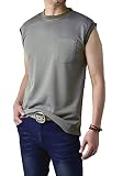 [FLAG ON CREW] (フラグオンクルー) ノースリーブ Tシャツ メンズ 吸汗速乾 タンクトップ 胸ポケット / L1B / M チャコール・CHARCOAL
