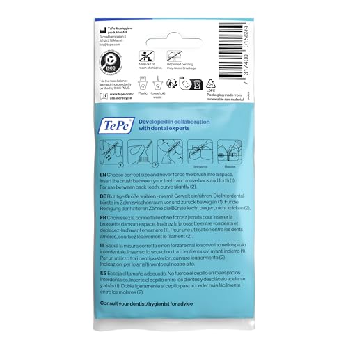 TePe Interdentalbürste, Original, Blau, 0,6 mm/ISO 3, 8 Stk., Plaque-Entfernung, effiziente Reinigung der Zahnzwischenräume, für mittelgroße Lücken