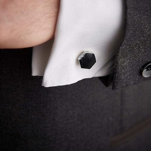 Mancuernillas de Plata 925 con Piedra Ónix Negra para Hombre miniatura 6