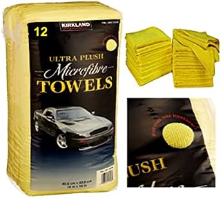 Kirkland Signature 12 Signature Ultra Plush Microfibre Cloths Towels Cleaning Car Vehicle, Yellow, H 40.6 x W 40.6 cm