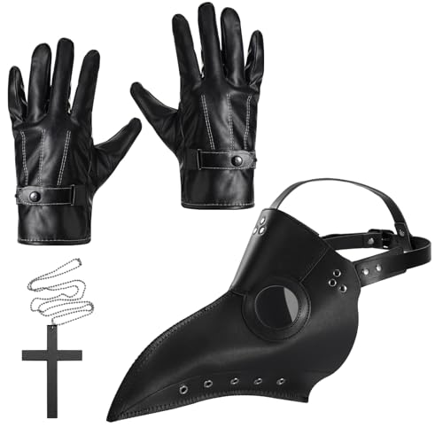 Yeefox Plague Doctor Costume - Long Beak Plague Doctor Mask Leather Gloves Cross - Halloween Cosplay Costume Party for Women and Men