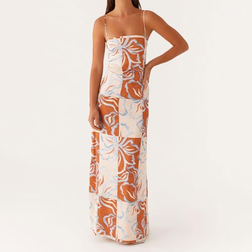 Women's Floral Print Tie Dye Cami Long Dress Sleeveless Open Back A-Line Party Dress Slim Tie Back Maxi Sundress4