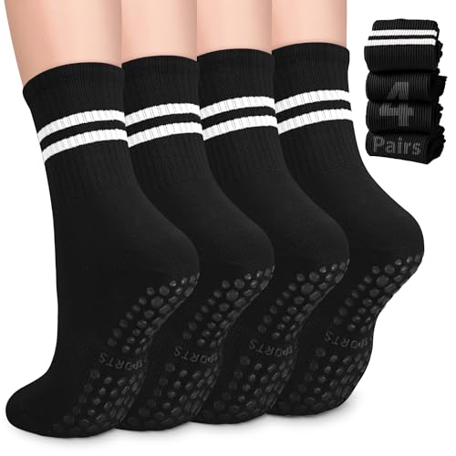 4 Pairs Pilates Socks for Women, Non Slip Grip Socks for Yoga, Barre, Hospital, Barefoot