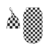LOGMOR Black White Race Checkered Flag Pattern Baby Newborn Swaddle Blanket with Beanie Hat Set, 100