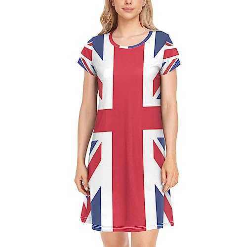 Naanle Womens Sexy Nightgown British Flag Short Sleeve Cute Ladies Loose Daily Shirt Casual Sexy Loungewear Girls Cloth House Dress,XXL