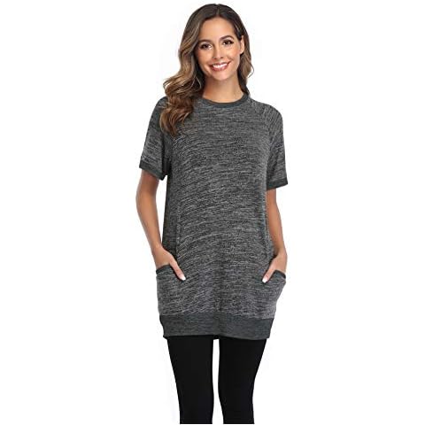 Voopptaw Womens Summer Shirt Short Sleeve Casual Plain Cotton Tops Grey XL Cover
