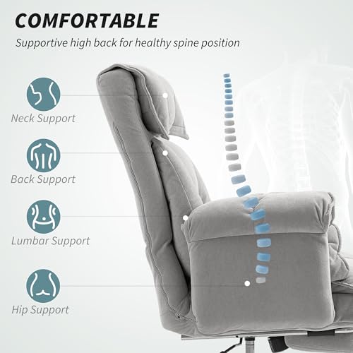 Image of HOMCOM Executive Office Chair Comfy with Foot Rest, Reclining Swivel Computer Desk Chair with High Folding Back, Thick Cushion, Padded Armrest, Adjustable Height, Rolling Wheels, Light Taupe Gray