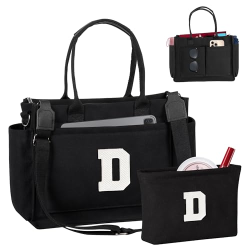 Image of Birthday Gifts for Women, Initial Tote Bag with Makeup Bag | Teen Girl Gifts Trendy Stuff, Back to Campus