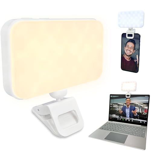 White Selfie & Video Conference Light, Portable & Rechargeable Clip On LED Phone/Laptop/iPad Light