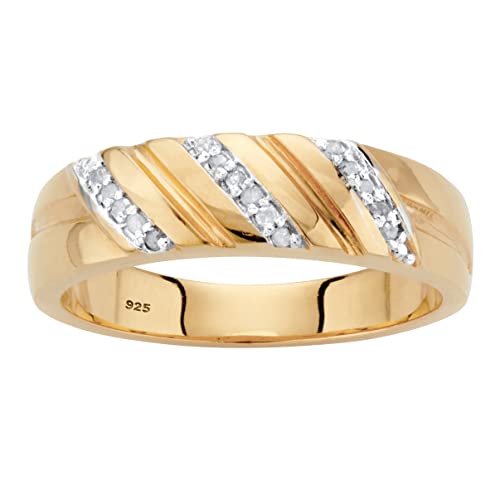 PalmBeach Men's Yellow Gold-plated Sterling Silver Genuine Diamond Accent Diagonal Wedding Band Ring (4.5mm) Sizes 8-13