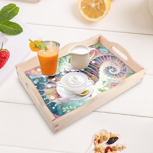 Image of AiYuanzsh 5D Diamond Art Tray with Handle for Adults DIY Diamond Art Plate Kits Seahorse Picture Diamond Art Painting Dinner Plate for Coffee Living Room Home Organizer Parties Family Gatherings