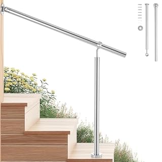 CO-Z Stainless Steel Handrail, 100x90 cm Interior Exterior Handrail for 2-3 Steps, Hand Support Railing for The Elderly & Others, Outdoor Indoor Bannister Rail with Wall Fittings and Metal Plugs