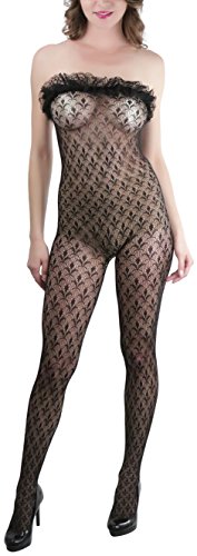 Image of ToBeInStyle Women's Bodystocking Crotchless Peek-A-Boo Fishnet Lace Bodysuit