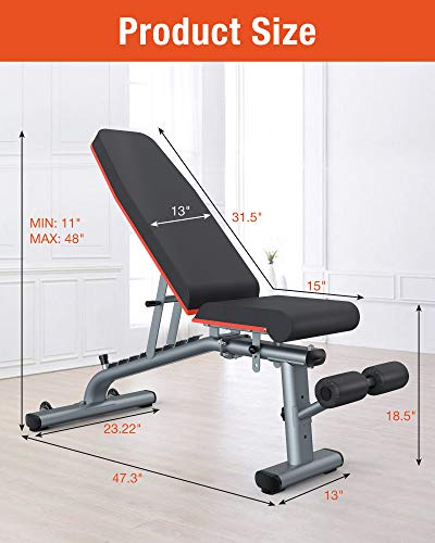 KingStone Weight Bench, Adjustable Weight Bench Strength Training Workout Bench Gray
